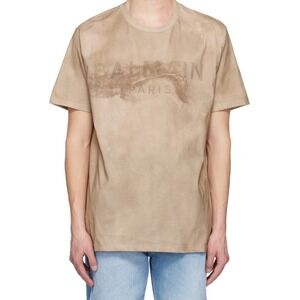 Balmain Khaki Desert Logo T Shirt Men's Large Luxury Designer Streetwear Grunge